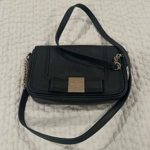 Kate Spade black leather mini crossbody bow bag with silver chain handle